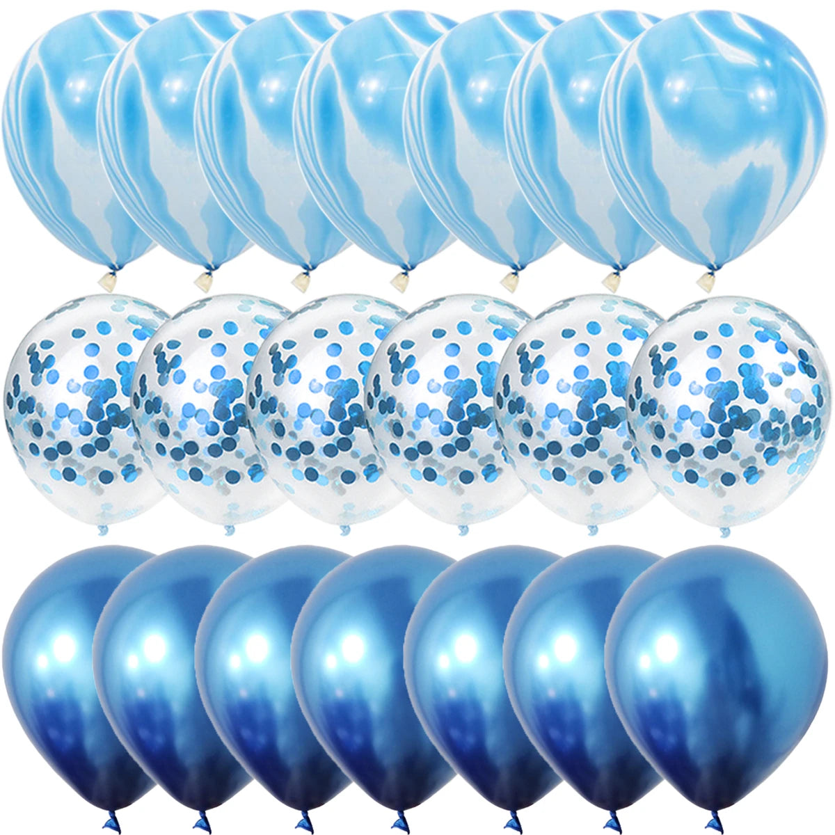 40 Pcs Blue Set Agate Marble Balloons Silver Confetti Balloon Wedding Valentines Day Baby Shower Birthday Party Decorations