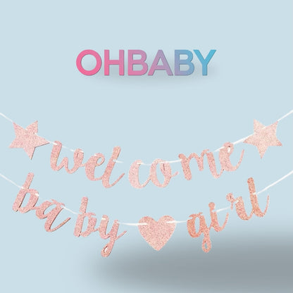 Glitter Welcome Baby Girl Baby Boy Heart Banner Flags Birthday Gender Reveal Party